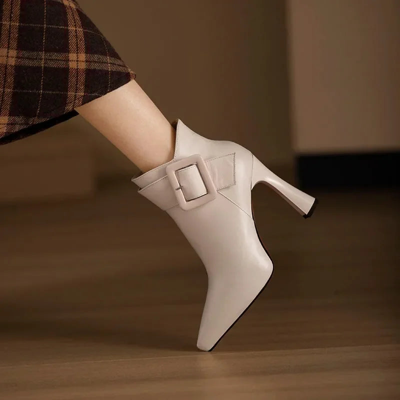 High heeled boots for women  autumn and winter new short boots women's belt buckle sexy boots