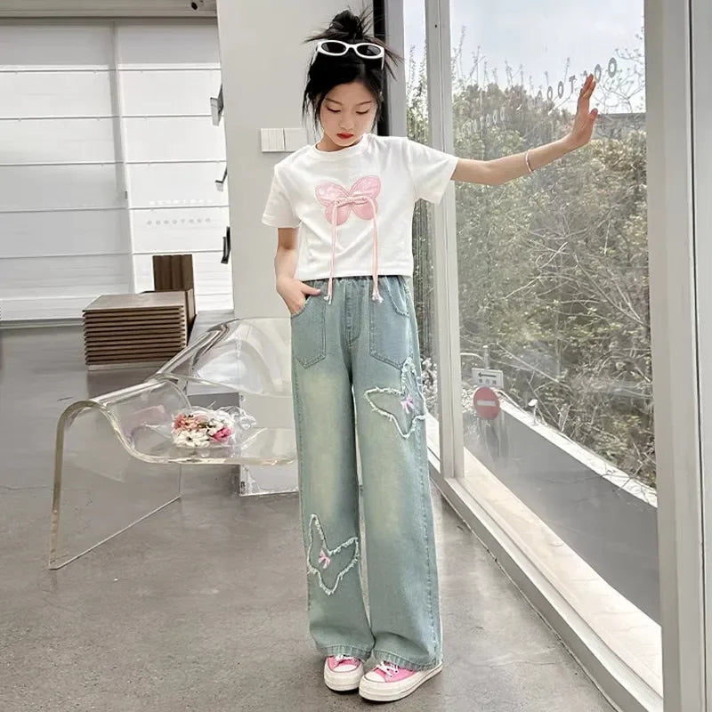 Child House Clothing Elementary Girl Summer Clothes Kids Set Korean Children's  Girly Setup Outdoor Top Girls Outfit Sets