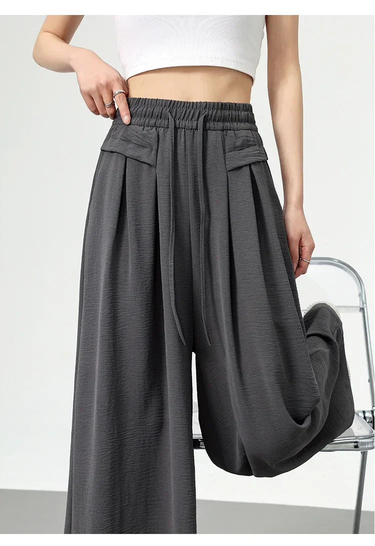 High Waist Wide Leg Pants Women's Ice Silk Loose Fit Casual Trousers Skirt Spring Summer New Style Sliko Moutain Lazy Pants