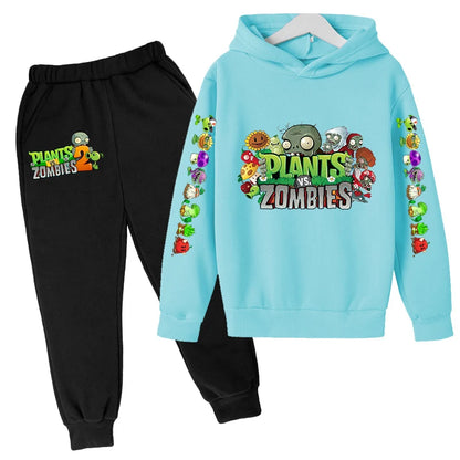 Kids Hooded Pullover Popular Game Plants vs. Monster Print Boys/Girls Top/Pants 3-13Y Casual Fun Sports Charming  Clothing Set