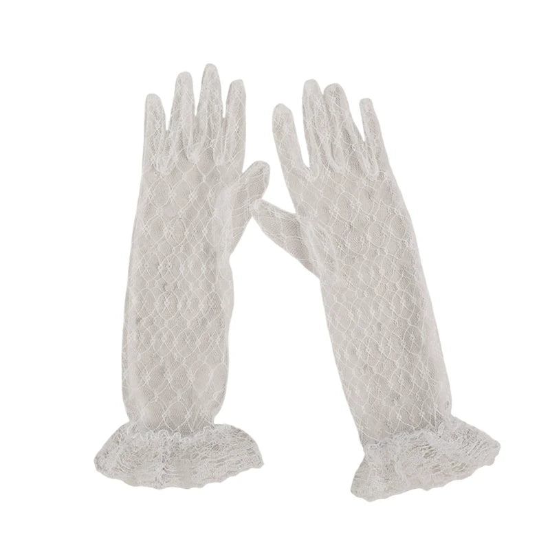 1 pair Lace Gloves for Little Kids Ages 3 to 12 Year Flower Girls Mittens White