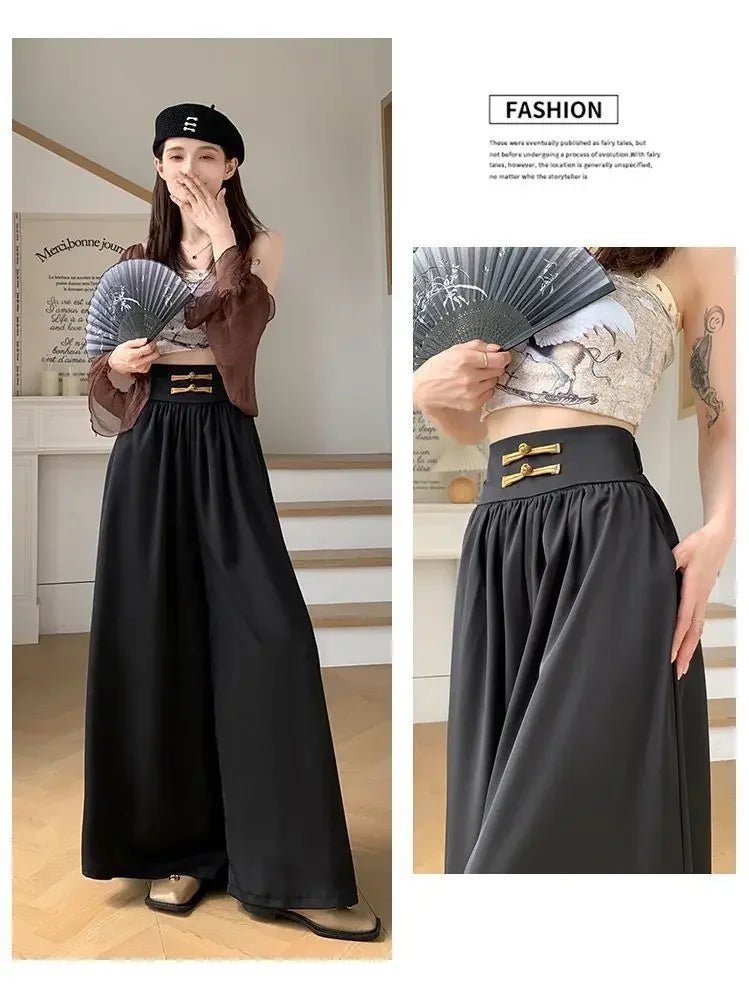 High Waist Drapey Wide Leg Casual Pants Women's Spring Summer New Chinese Design Long Trousers Southeast Asian National Style Bu