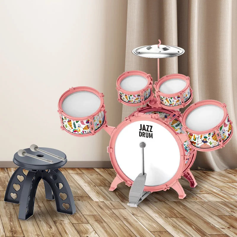 New Drum Set Drum Set Toy with Stool Pedal Percussion Drum Toy Early Educational Gift for Boys and Girls