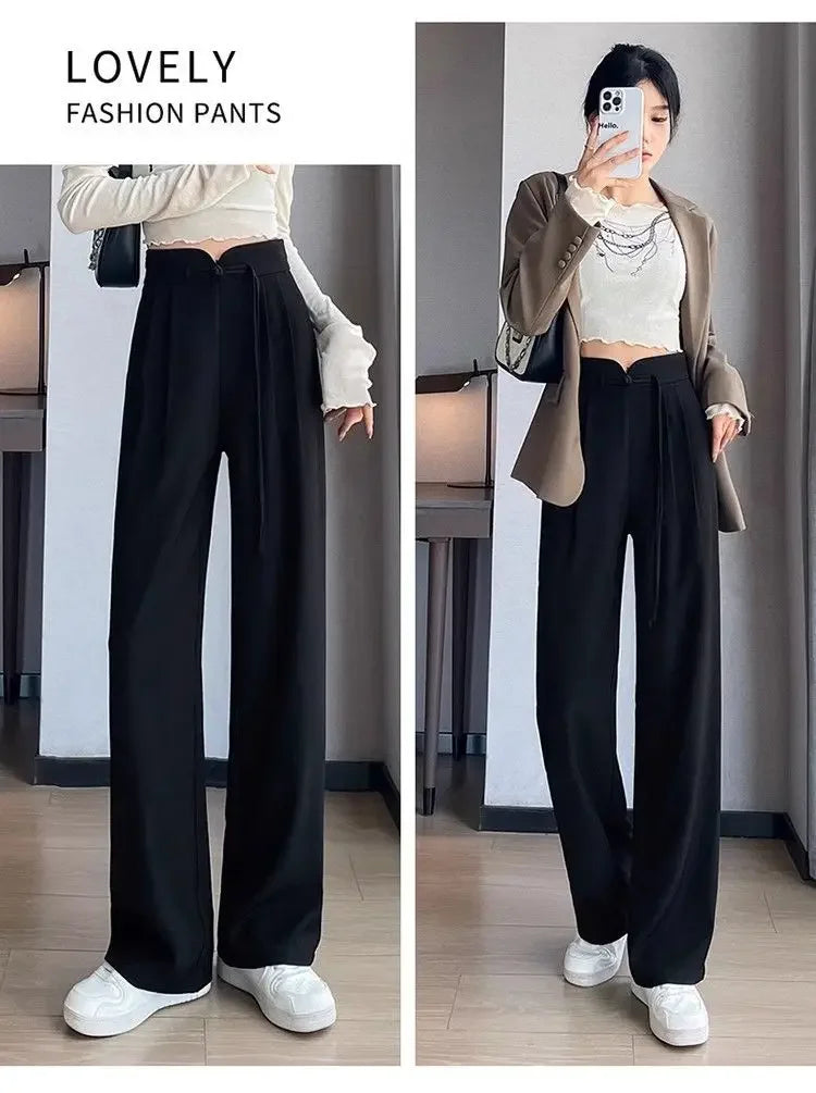 New Chinese Style High Waist Buttoned Suit Pants Women's Spring Summer Casual Wide Leg Pants Versatile Slimming Design