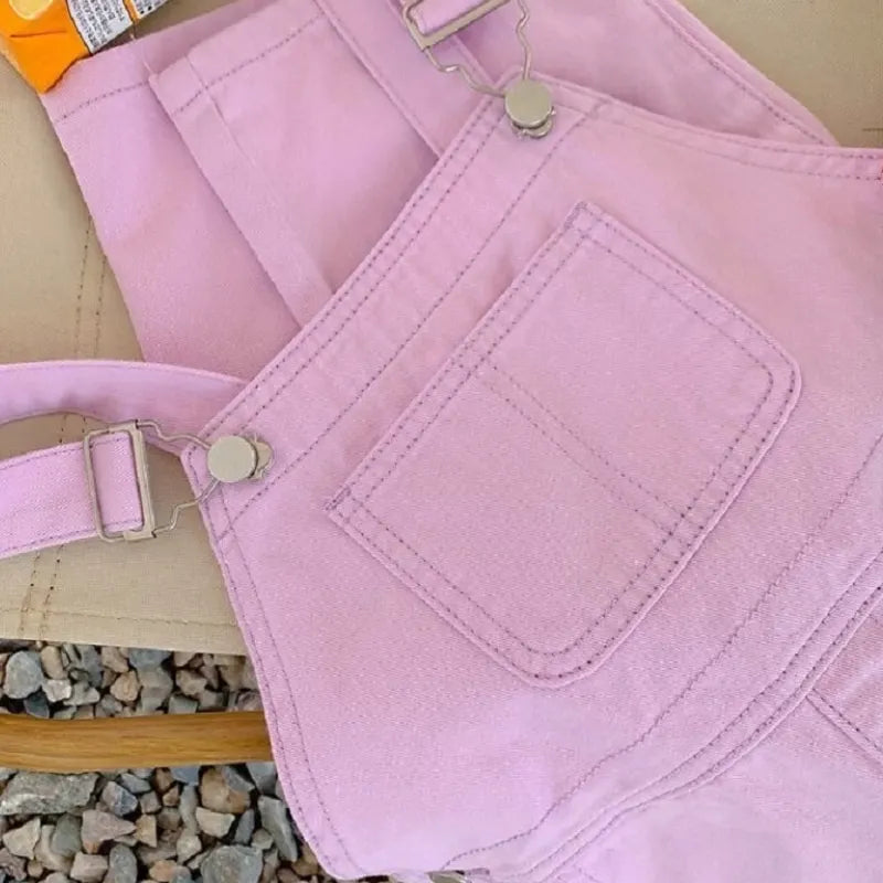 Baby Girl Denim Overalls Pant Pocket Fly Sleeve Shirt Toddler Teen Child Suspender Trousers Kid Dungaree Baby Clothes 3-14Y