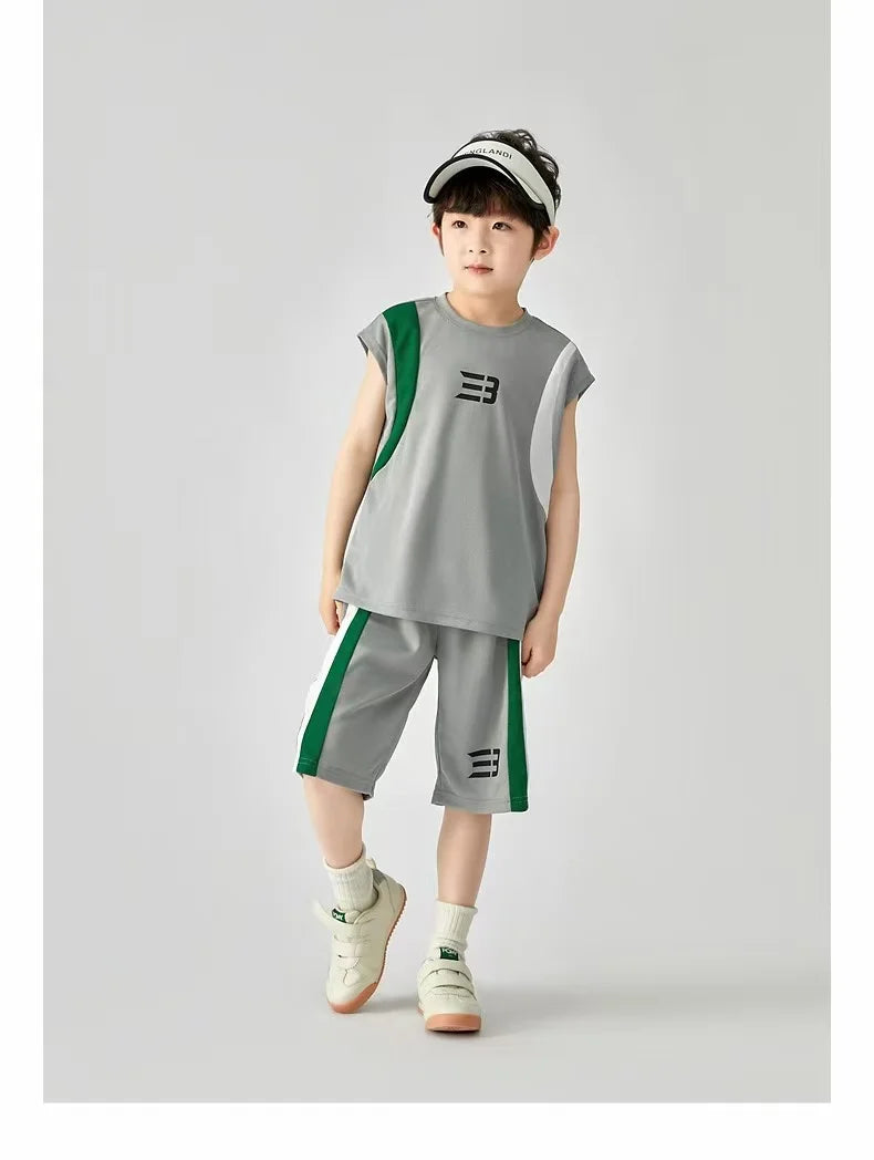Boys Basketball Suit Summer Sportswear Comfortable Suit Vest Lightweight Shorts Children's Korean Version Handsome Two-piece Set