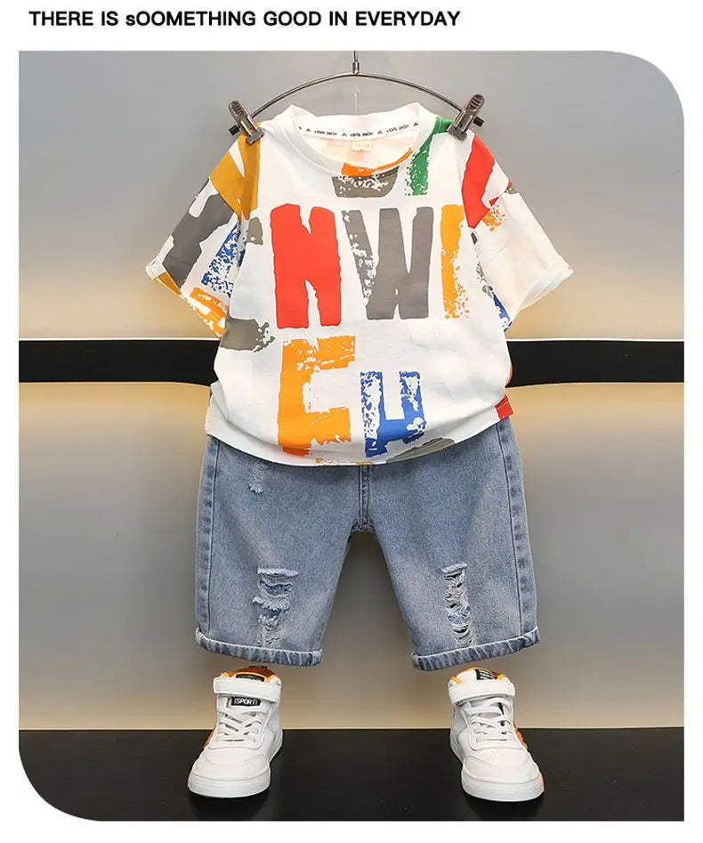 Children Clothing Korean Cotton Short Sleeve Print Shirt+Shorts Set for Toddler Boy Baby Summer Thin Casual Fashion Outfit