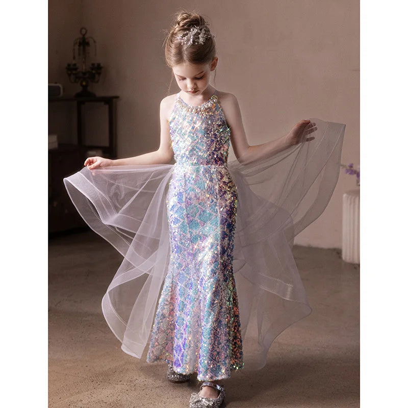Children's Princess Dress Shiny Sequined Dress For Girls 2Y 10 12 Years 14 Years Mermaid Elegant Teen Party Evening Dress