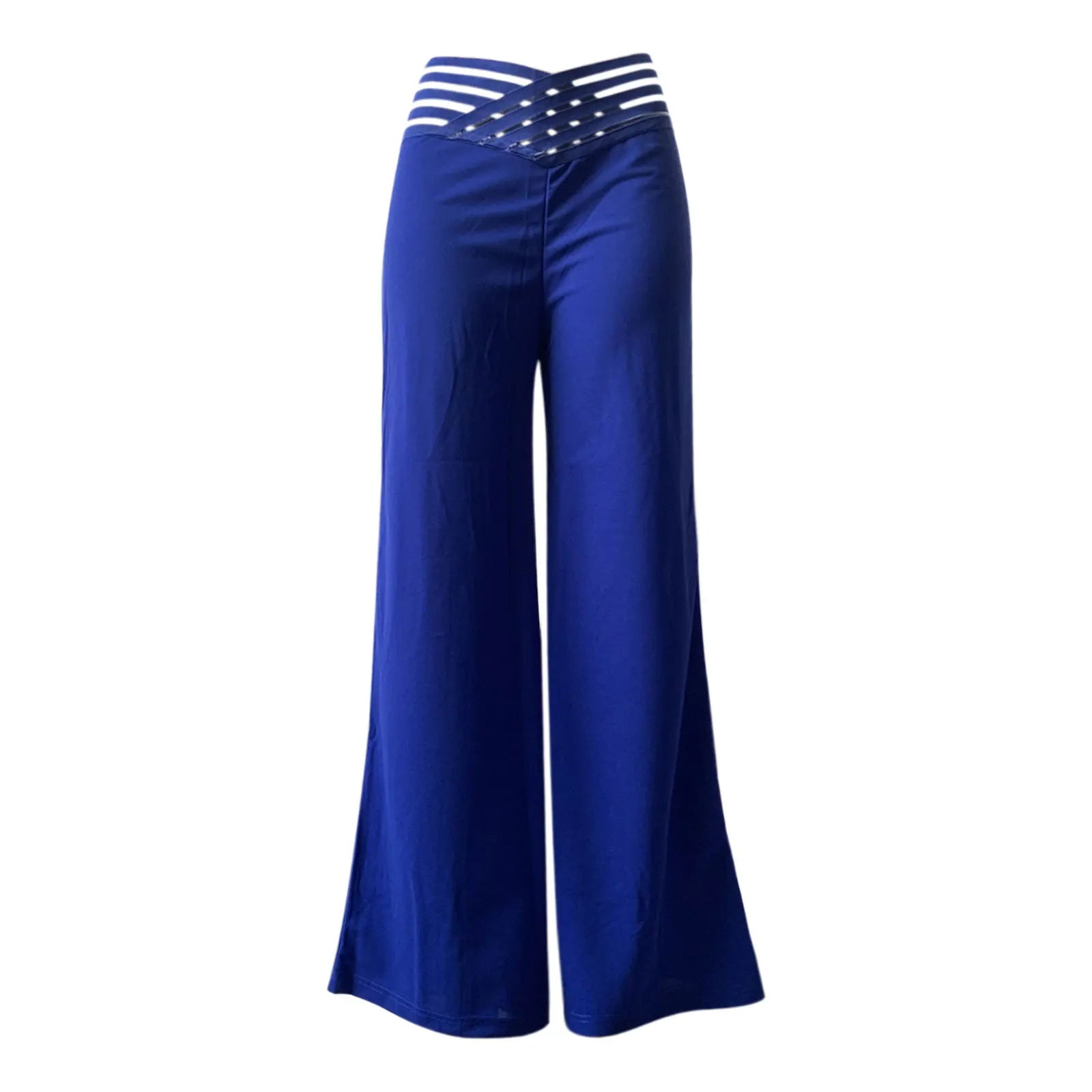 Women Wide Leg Flared Pants  Spring Casual Crisscross Sheer Mesh Patch High Waist Trousers Y2k Streetwear Elegant Work Pant