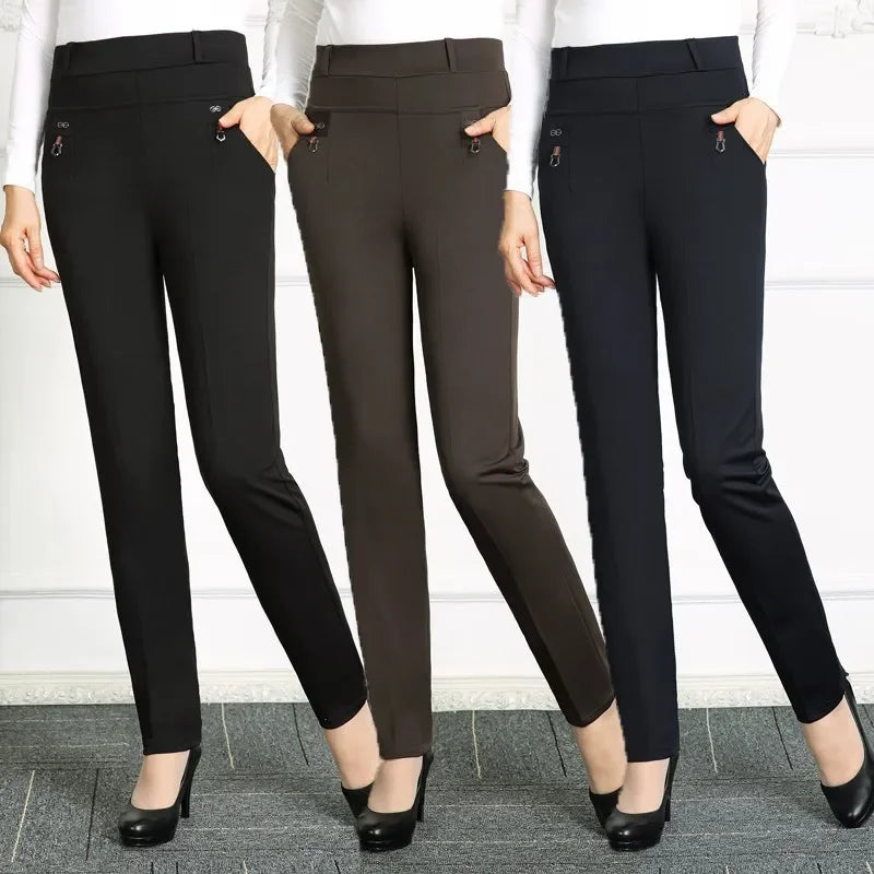 High Waist Loose Fit Elastic Mom Pants Women's Casual Trousers Spring Autumn Long Pants for Elderly Ladies Straight Leg