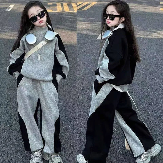 Girls Casual Sweatshirts Sets Autumn Children Clothes Suits New Kids O-neck Pullover+Loose Pants 2Pcs Teen Sportwear Outfits
