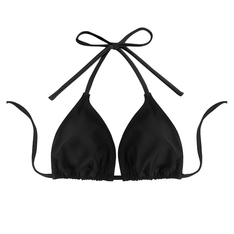 1Pc Women's Sexy Bikini Top Bra Swimsuit Summer Beach Style Solid Color Hanging Neck Bareback Strap Bikini Swimsuit Bra Swimsuit