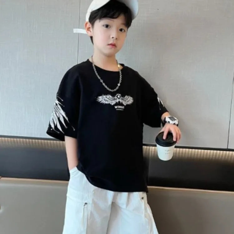 Summer Kids Wing T-Shirt Cotton Loose Stylish Boy's Shirt Big Kids Summerwear
