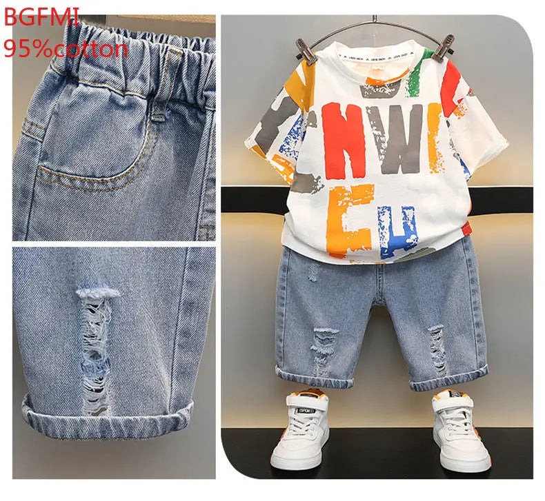 Children Clothing Korean Cotton Short Sleeve Print Shirt+Shorts Set for Toddler Boy Baby Summer Thin Casual Fashion Outfit