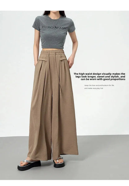 High Waist Wide Leg Pants Women's Ice Silk Loose Fit Casual Trousers Skirt Spring Summer New Style Sliko Moutain Lazy Pants