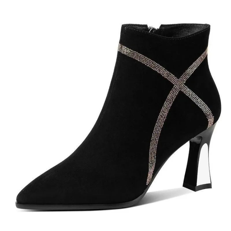 High heeled short boots for women in spring autumn new pointed fashion style versatile  simple high heels
