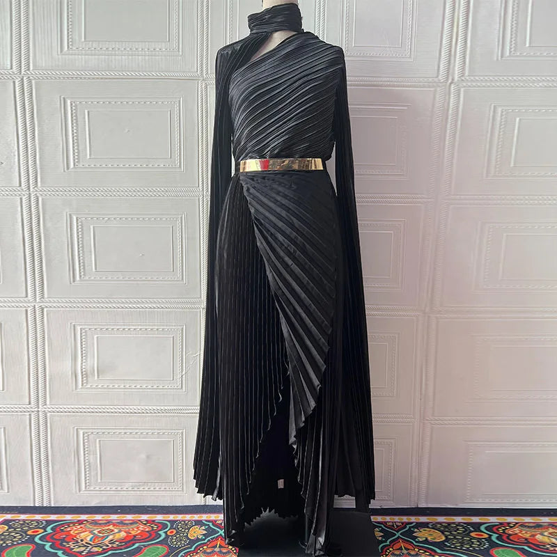 Elegant Party Dress for Women Temperament Fashion  Fall Winter New Batwing Sleeve Shawl Split Vestidos Evening Long Dresses