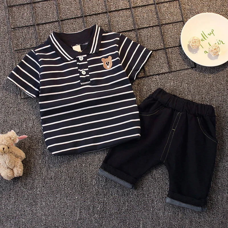 Fashion Boys Clothes Sets Toddler Kids Polo T-shirt + Shorts Children's Clothes
