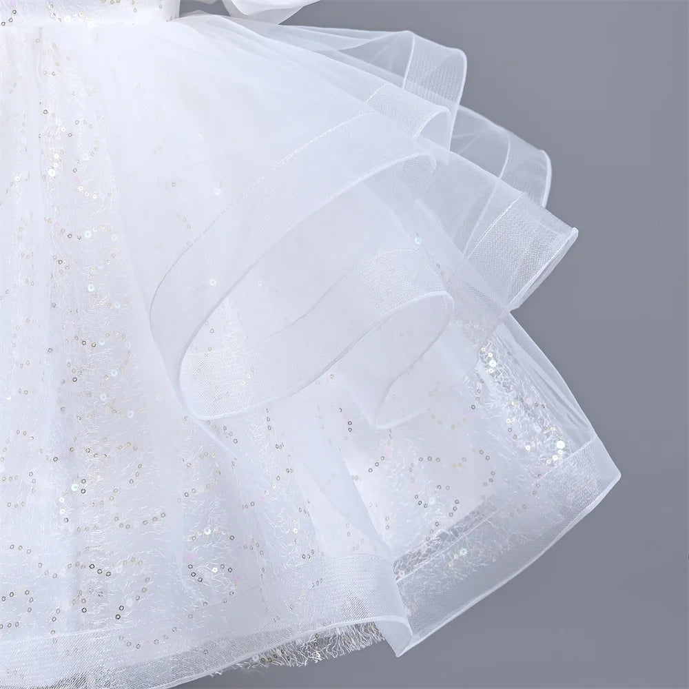 New Girl's Wedding Evening Dress Petal Sequin Mesh Sleeveless Dress Birthday Party School Graduation Party Dress