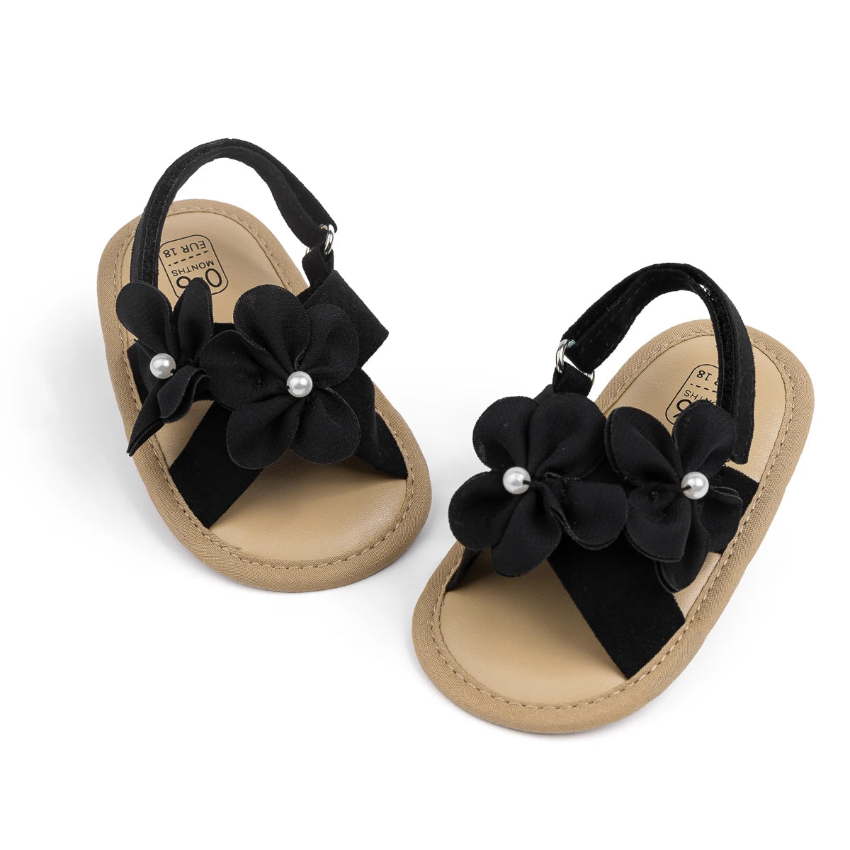 Baby Girls Shoes Flowers With Pearls Summer Cool Princess Sandals Lightweight Comfortable Soft Anti-slip Flat Sole
