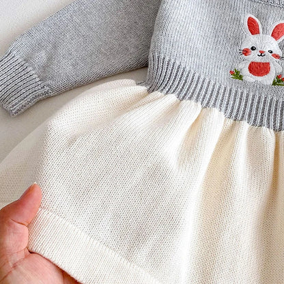 2024 New Autumn Kids Princess Dresses Long Sleeved Knitted Splicing Baby Girl Knitting Party Dress Children Knitting Clothes