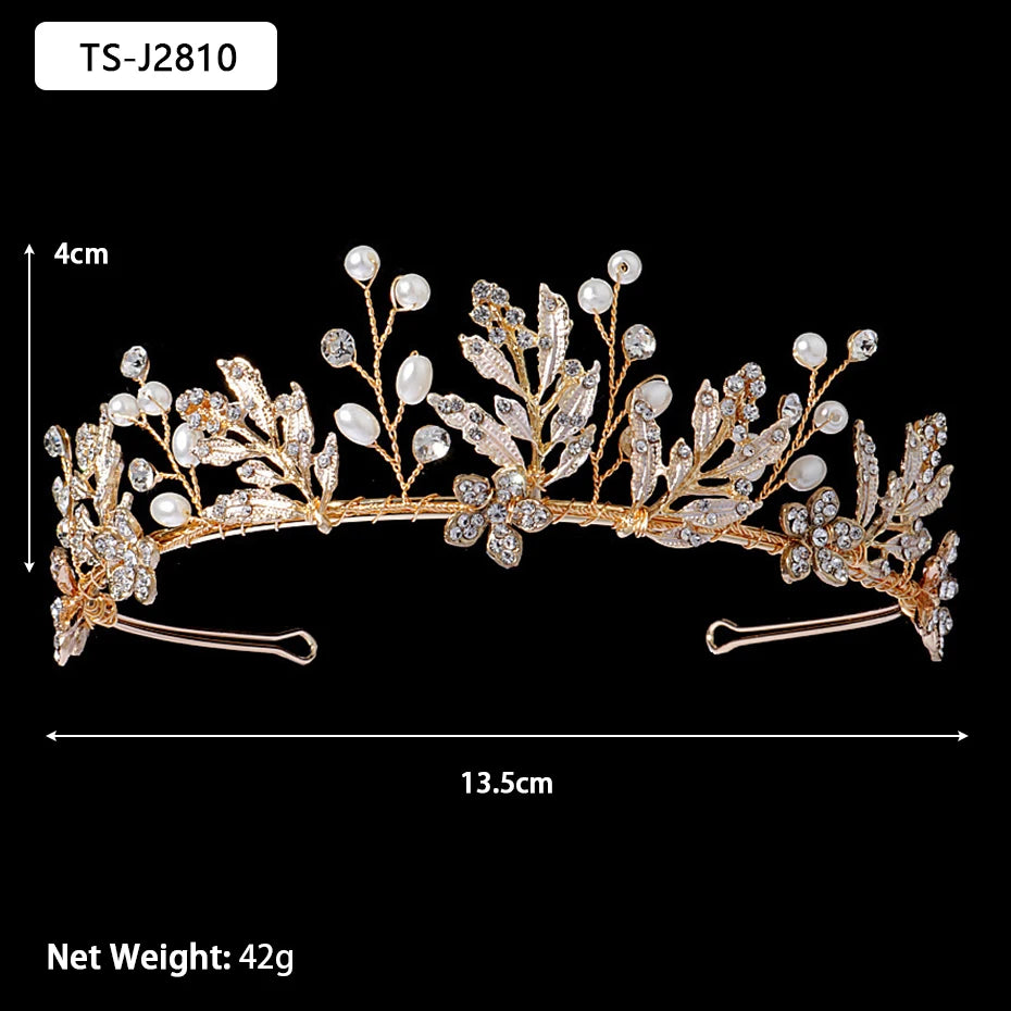Efily Gold Color Wedding Tiaras and Crowns for Pearl Rhinestone Headband Bride Headpiece Jewelry