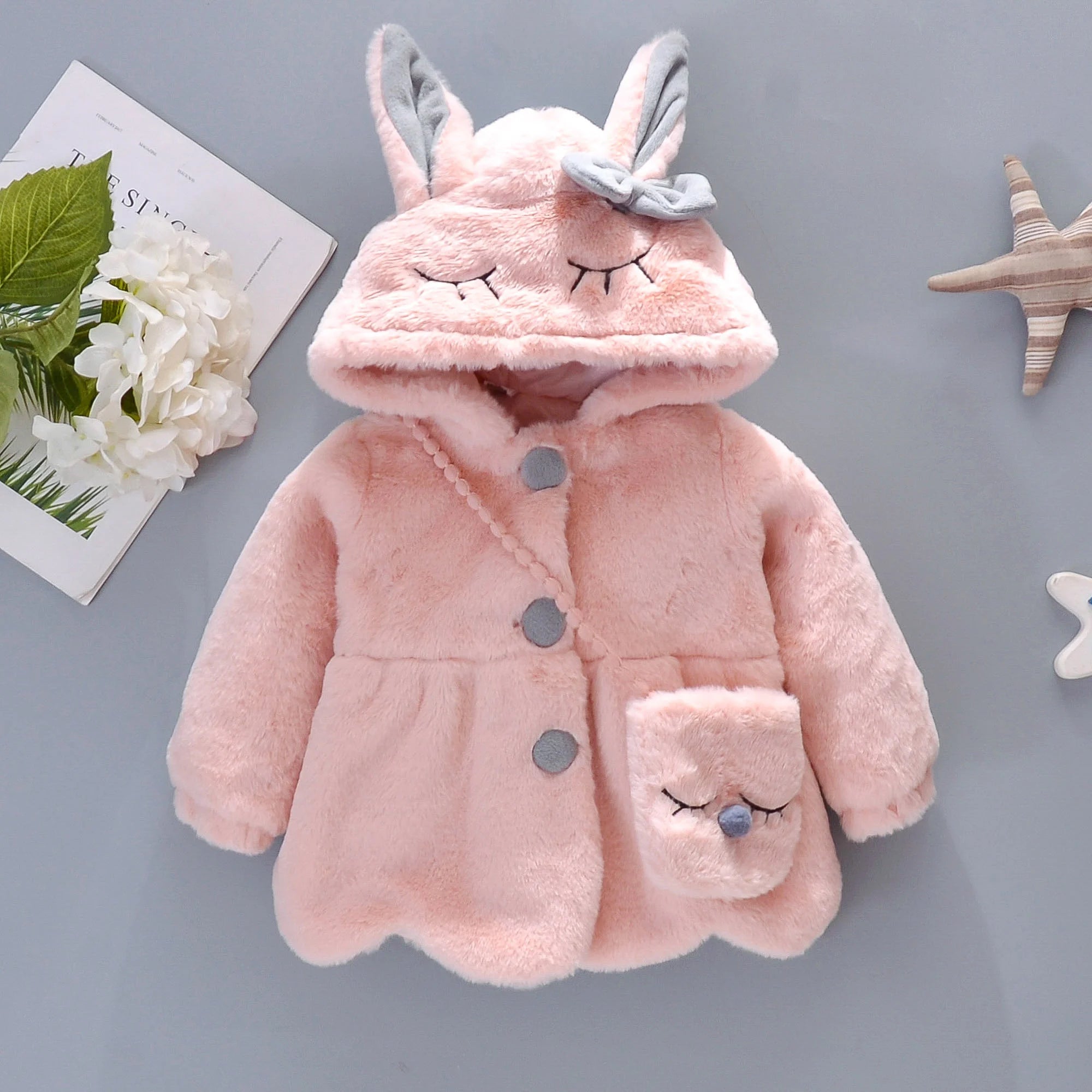 New Winter Coat Baby Girl Cold Protection Cute Hooded Coat With Free Bag For Kids (Available)