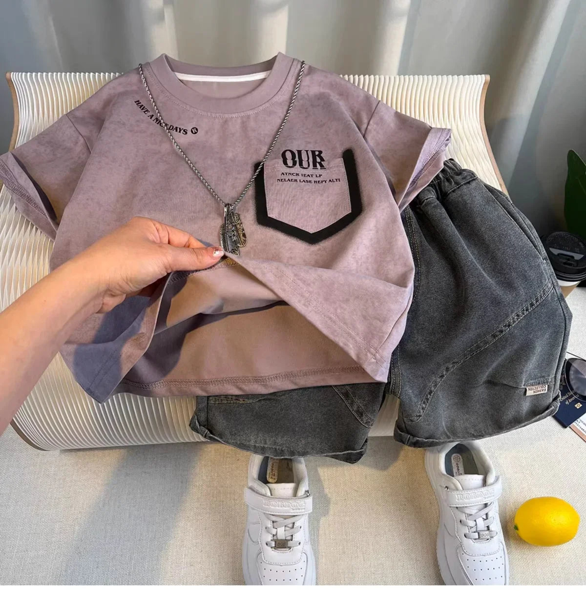 Hot Sale Fashion Baby Boy Suit Summer Clothes Short Sleeve T-shirt Short Jeans 2 Piece Set Kids Outfit  Children's Costume