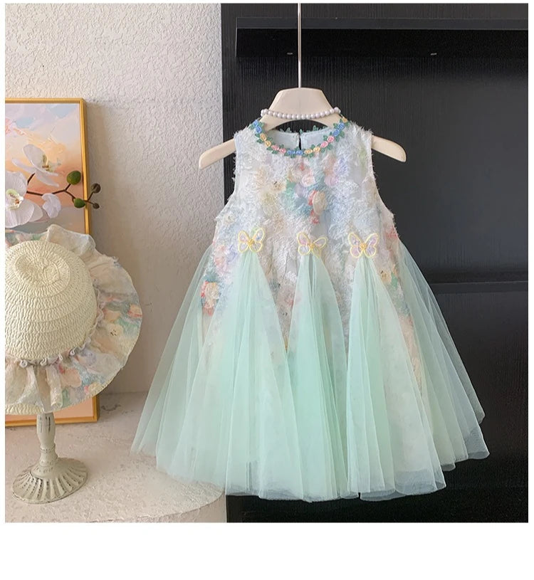 Girls Dress Summer  New Tank Top Dress Children Holiday Children Baby Beautiful Puff Princess Dress