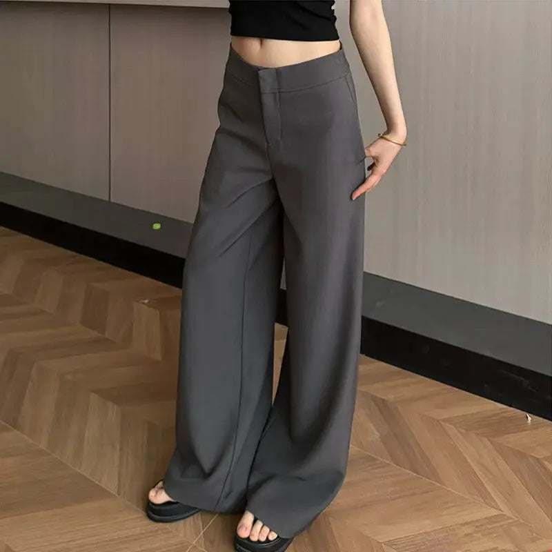 High Waist Zipper Solid Temperament Suit Pants Spring Summer All-match Loose Vintage Straight Pants Casual Fashion Women Clothes