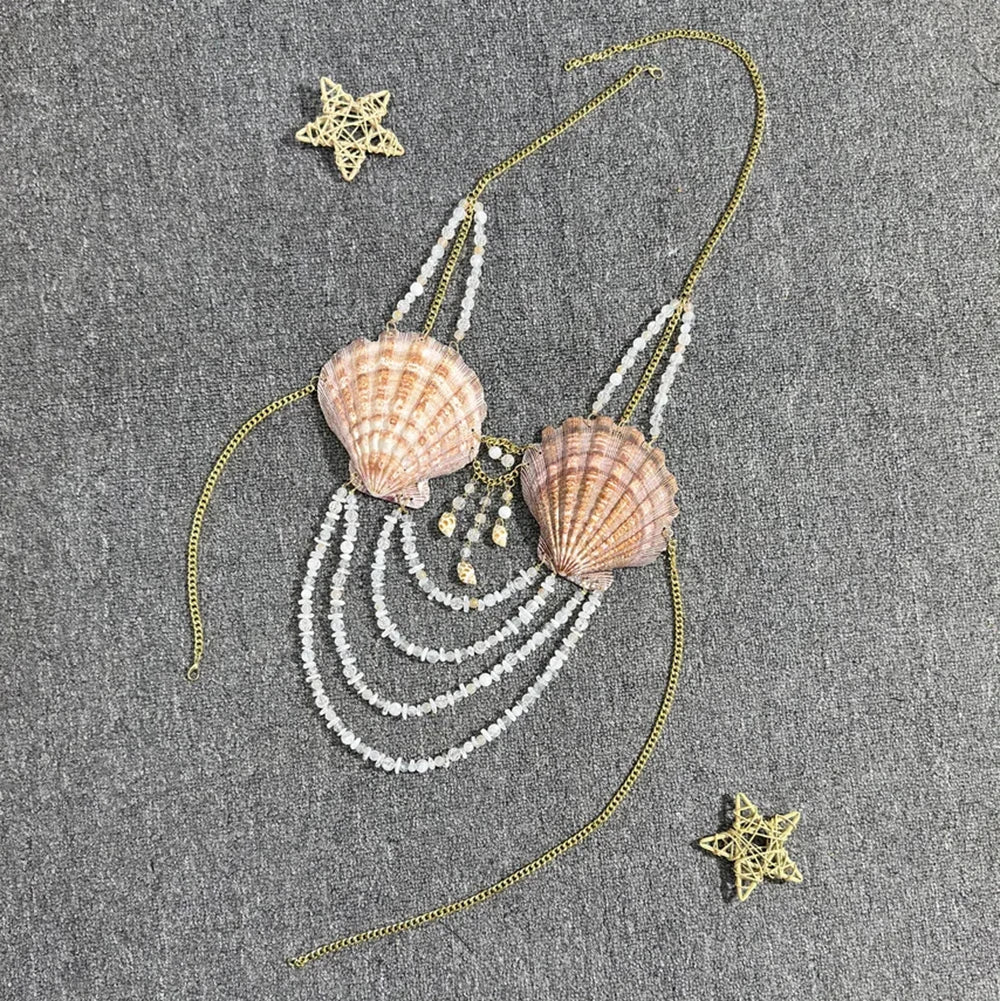 Women's Summer Neck Bikini Shell Top Sexy Peplum Tank Corset Body Chain,Mermaid Top for Christmas Girls