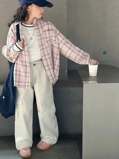 Girl's Shirt Spring and Autumn 2025 New Children's Spring Clothing Top, Stylish Thin Children's Plaid Shirt