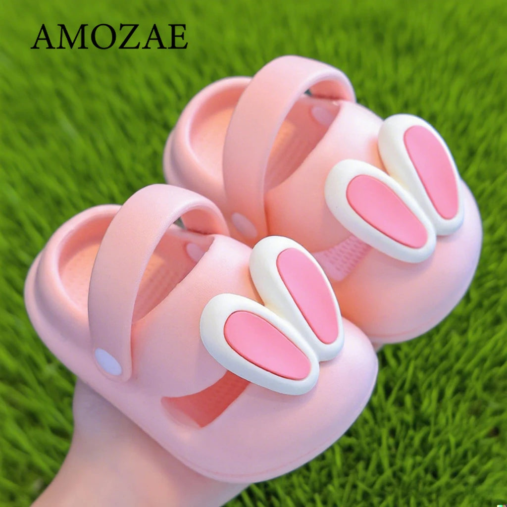 New Summer Children Sandals Kids Cartoon Rabbit Slippers Toddler Boys Girls Soft Sole Shoes Anti-Slip Indoor Bathing Slippers