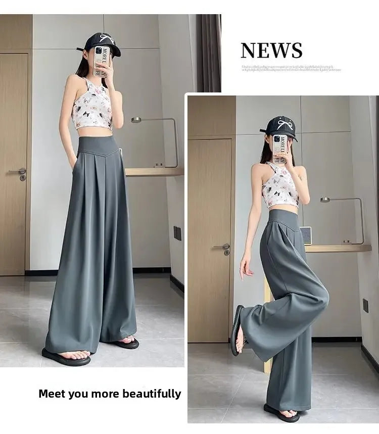 High Waist Wide Leg Straight Cut Casual Loose Long Pants Women's Suit Pants Spring Summer New Arrival Floor Length Trousers