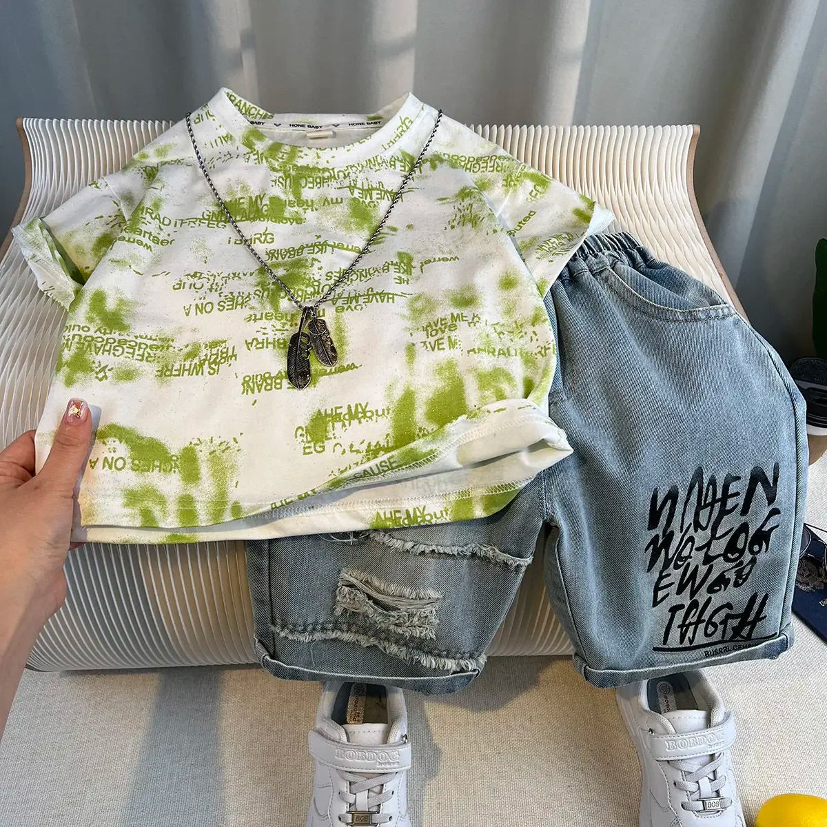 Hot Sale Fashion Baby Boy Suit Summer Clothes Short Sleeve T-shirt Short Jeans 2 Piece Set Kids Outfit  Children's Costume