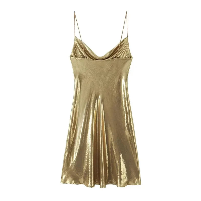 MUJER Slip Dress Women Glitter Backless Short Dresses for Women 2025 Sexy Gold Silver Dress Prom Gala Party Mini Dresses Woman