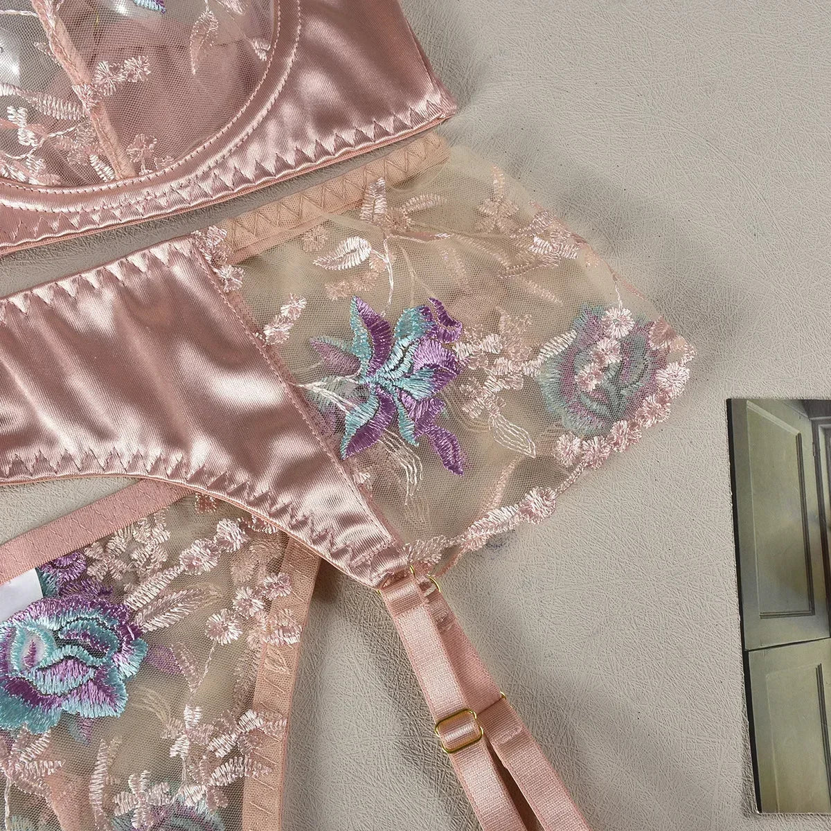 Ellolace Sensual Women Lingerie Fancy Floral Sheen Silk Underwear Transparent Garter Exotic Sets Fairy Luxury Intimate Goods