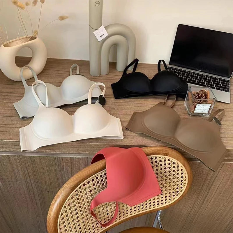 Wireless Push Up Bra for Women Soft Comfortable Anti-Sagging Upper  Support Gathering Lingerie Small Breasts ABC Cup Underwear