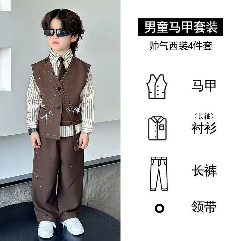 Spring Boy Retro Stripes TShirt+Pants Shorts+Vest Kid Children baby Gentleman Handsome Streetwear Party Clothes