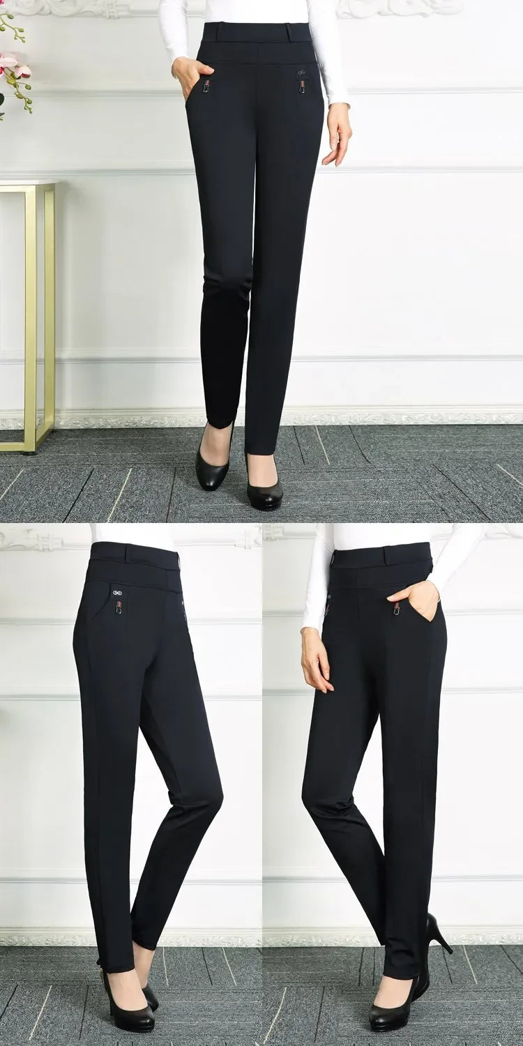 High Waist Loose Fit Elastic Mom Pants Women's Casual Trousers Spring Autumn Long Pants for Elderly Ladies Straight Leg