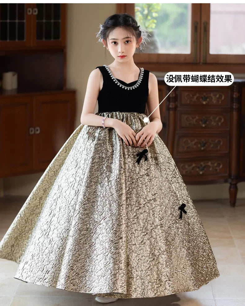 Party Dress Black Girls Evening Princess Gown Kids  Outfit Fashion Show Formal Wear Pageant Host Piano Recital Performance