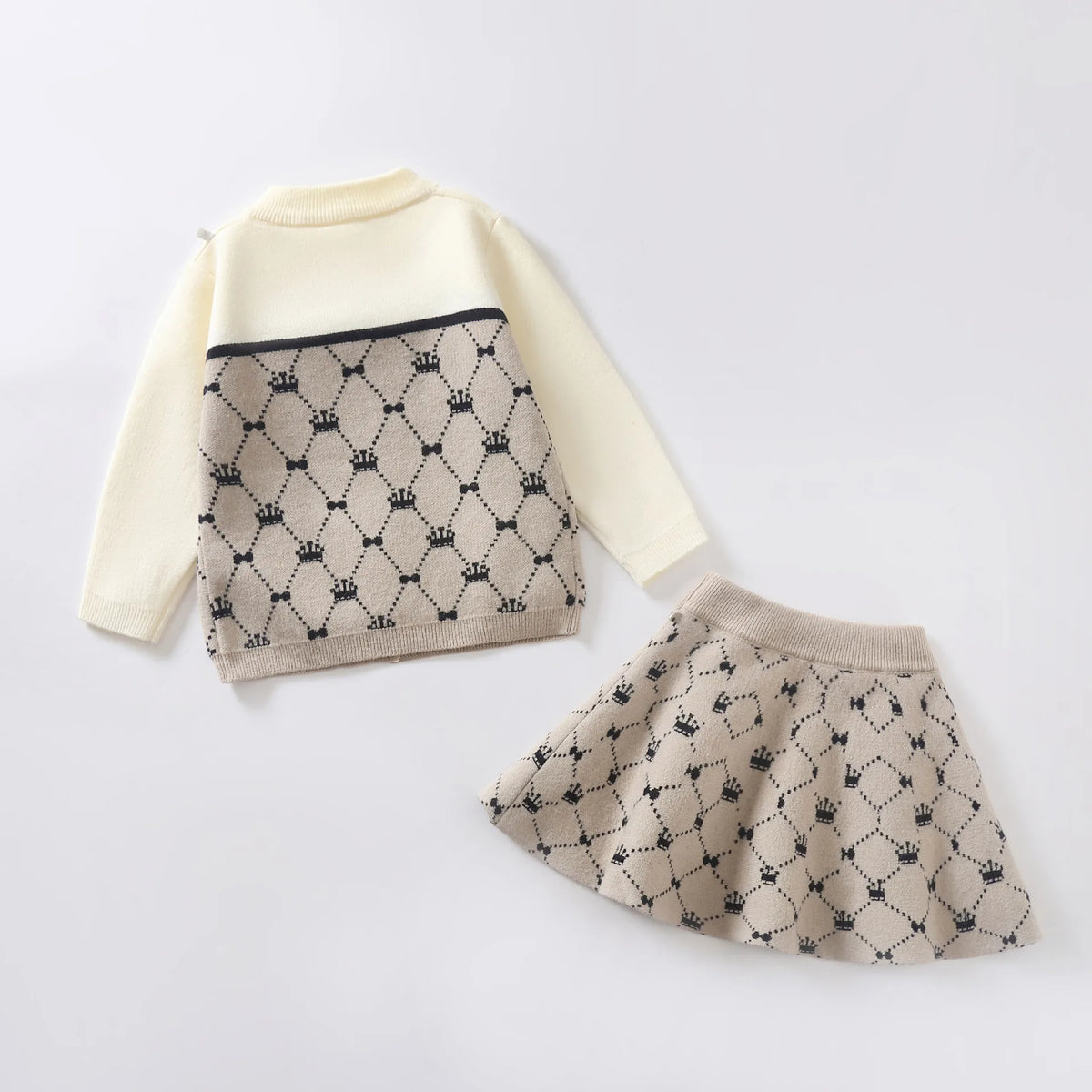 Girl Suits Matching Clothes Set Argyle Knit Cardigan Sweater & Pleated Skirt Bow Preppy Outfit Fall Winter Kids School Clothes