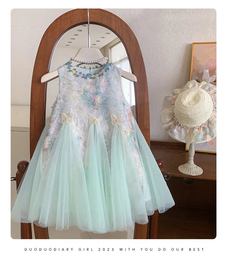 Girls Dress Summer  New Tank Top Dress Children Holiday Children Baby Beautiful Puff Princess Dress