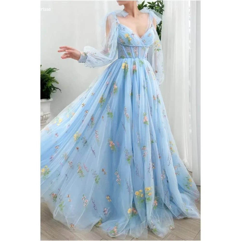Women's Prom Dress Tulle Floral Elegant Evening Dresses for Woman Luxury Custom Made Sweethearts Exposed Party Dress