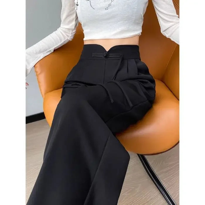 New Chinese Style High Waist Buttoned Suit Pants Women's Spring Summer Casual Wide Leg Pants Versatile Slimming Design