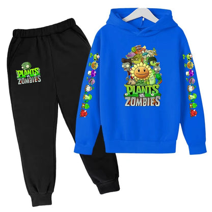 Kids Hooded Pullover Popular Game Plants vs. Monster Print Boys/Girls Top/Pants 3-13Y Casual Fun Sports Charming  Clothing Set