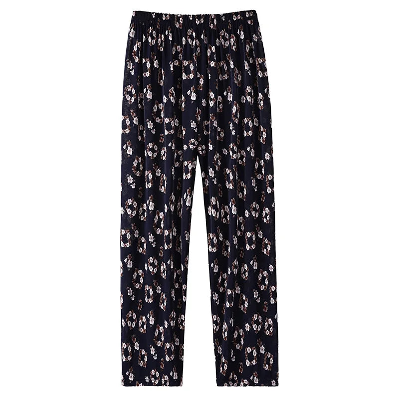 Summer Ladies Ice Silk Loose Casual Home Pants Elastic plus Size Mom Square Sports High Waist Straight Leg Length Nine Points