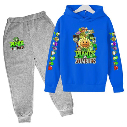 Kids Hooded Pullover Popular Game Plants vs. Monster Print Boys/Girls Top/Pants 3-13Y Casual Fun Sports Charming  Clothing Set