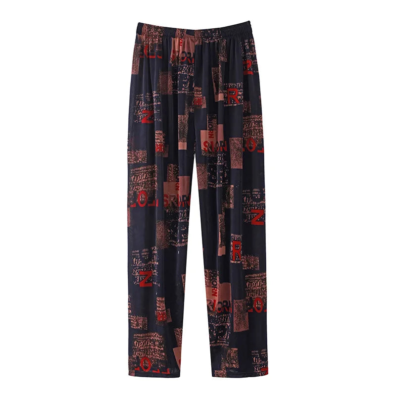 High Waist Floral Pants Straight Leg Home Leisure Women's plus Size High Elasticity Air Conditioning Pants Casual Trousers