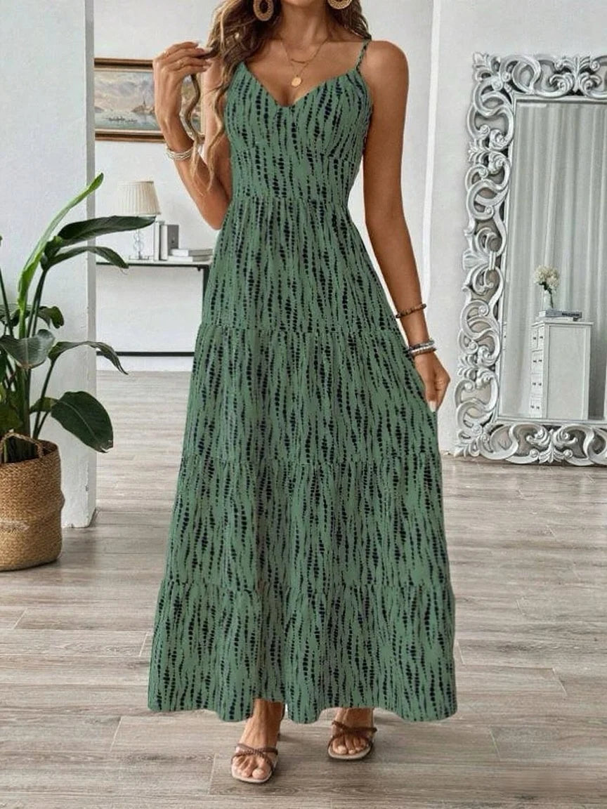 Women's Western Vacation Style Off-the-shoulder Dress Spring/Summer New Asymmetric Striped Design Maxi Dress